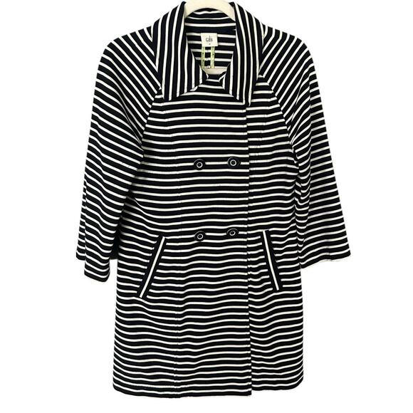 CAbi Maritime Trench Coat Jacket Women's Medium Navy Stripe Nautical Stretchy - Picture 2 of 7